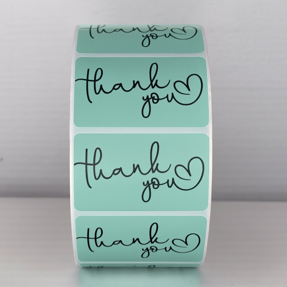 Thank You Stickers Mint Green Heart | Cute Small Business Packaging Labels